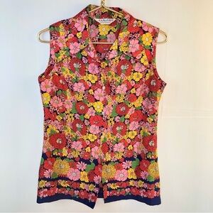 VINTAGE Lady Manhattan 70’s bright colorful floral top exaggerated collar 12